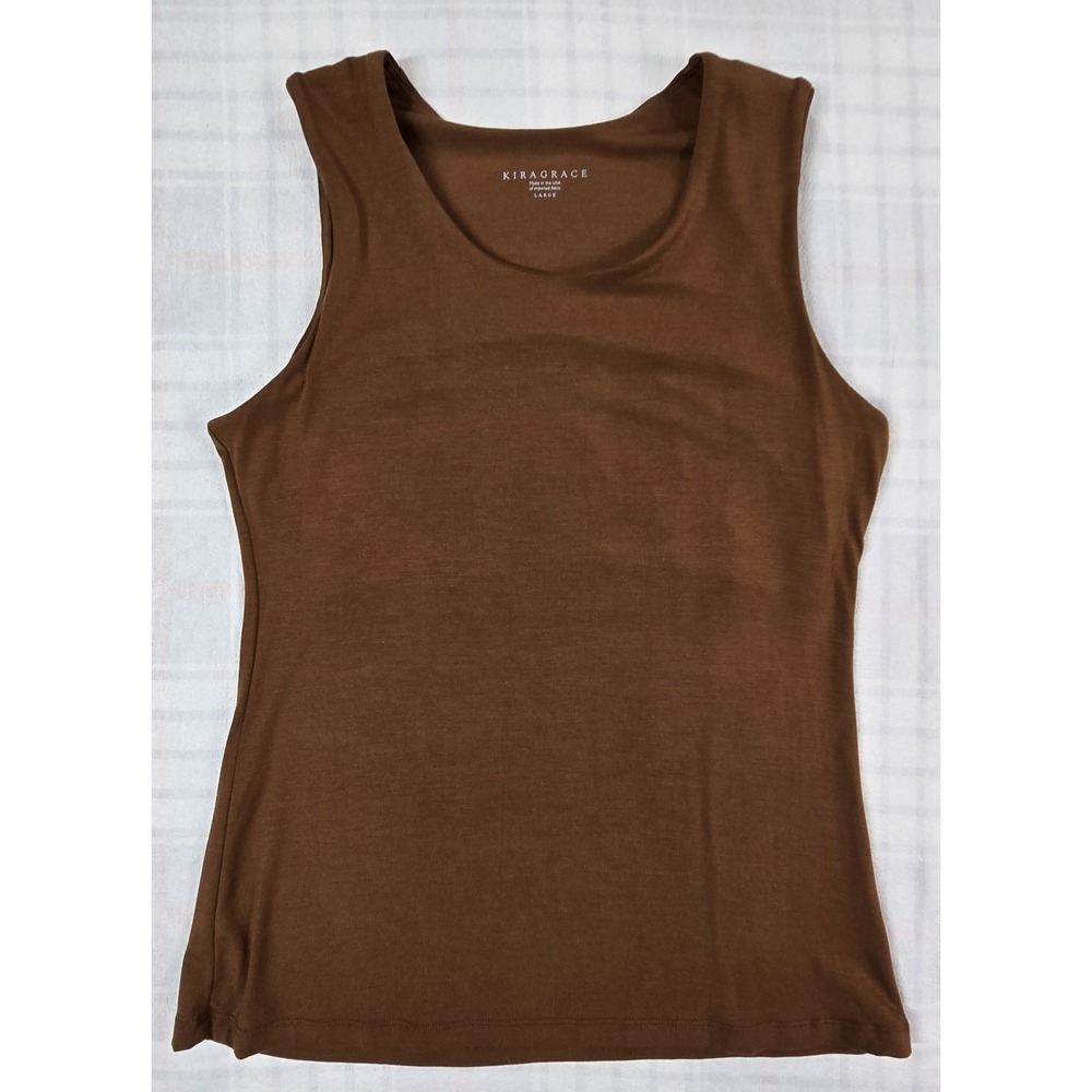 Kira Grace Travel Tank Top Shelf Bra Yoga Athleisure Soft Modal Rust Brown L